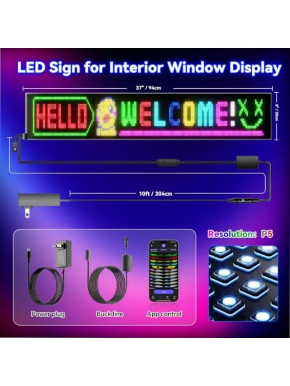 Programmable LED Sign - P5 Resolution Indoor Display, Bluetooth App for Retail - Picture 6 of 6